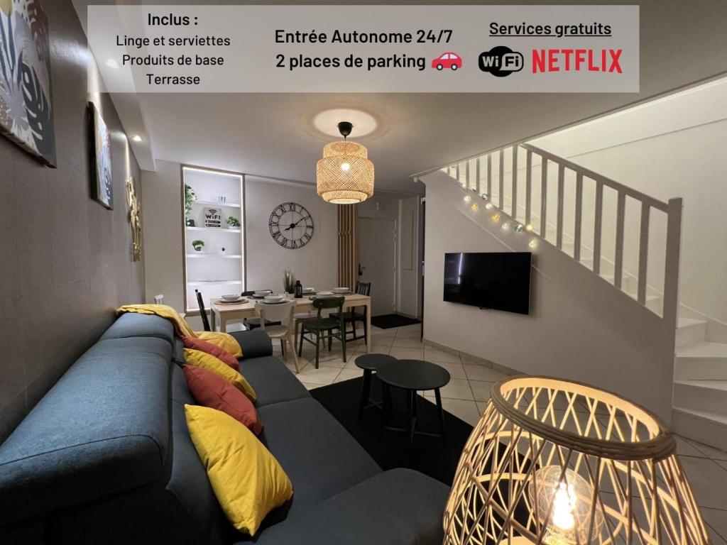 T3 Flat Moderne sur 2 étages Metro Parking Free Entrance autonome